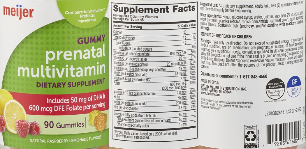 Meijer - Prenatal Multivitamin Gummy Raspberry Lemonade Flavors - SuppCo