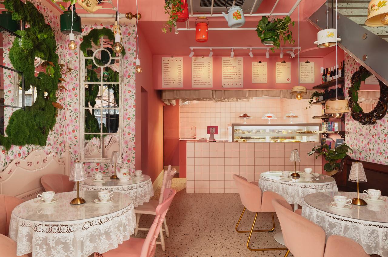 Beautiful interior of Cream Dream Cafe with cozy atmosphere and elegant design