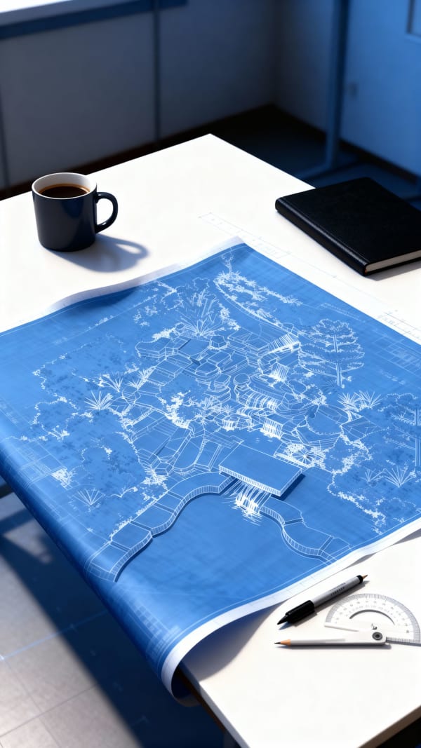 Blueprint on table