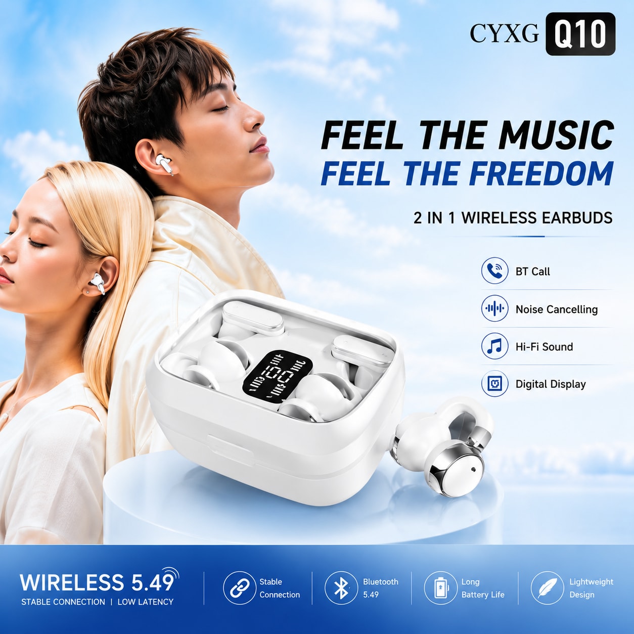 CYXG Q10 Wireless Earbuds Bluetooth 5.49 TWS Earphones with LED Display - 2