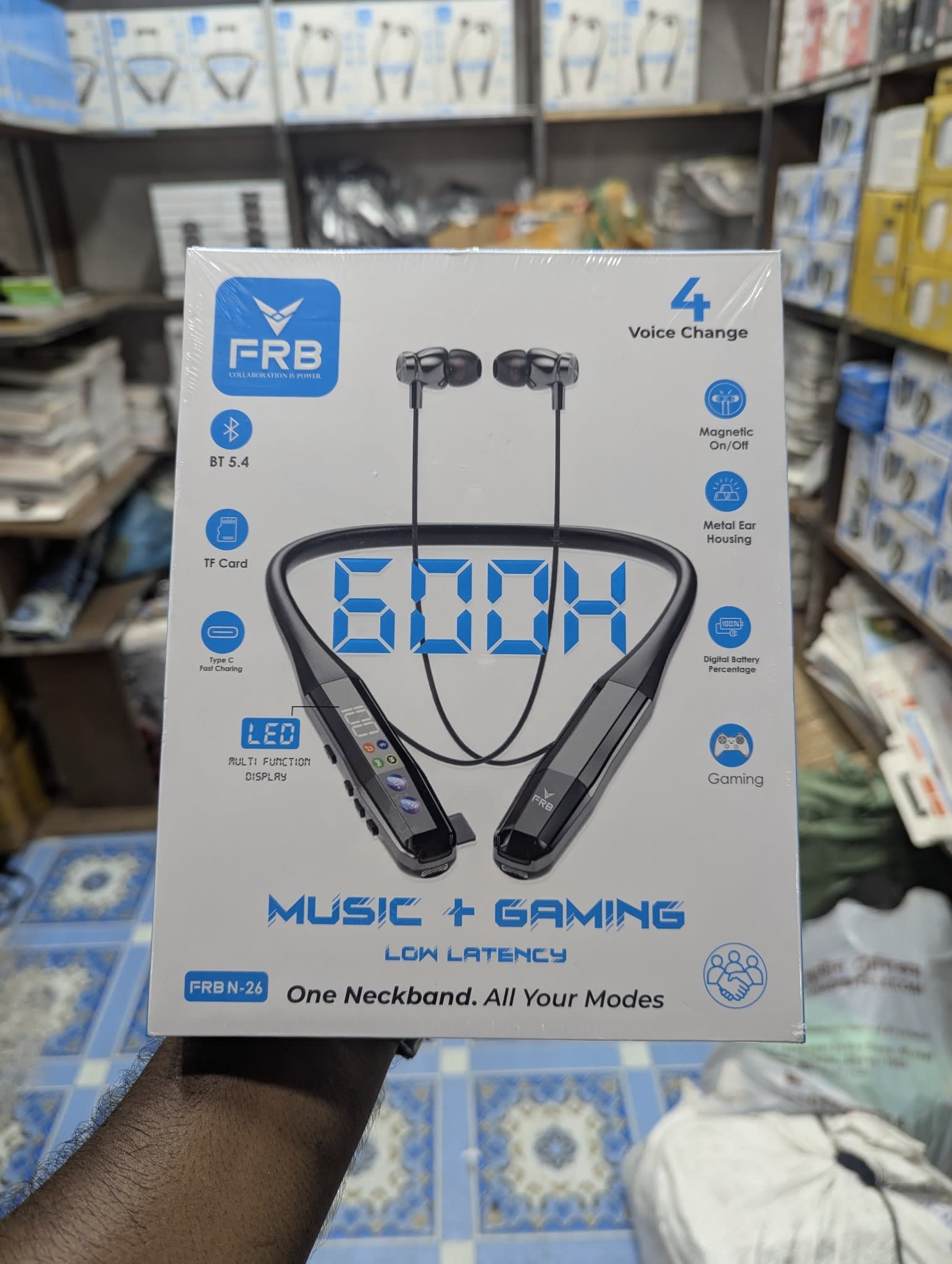 FRB N-26 Wireless Gaming Neckband – 600H Standby | Bluetooth 5.4 | LED Display - 2