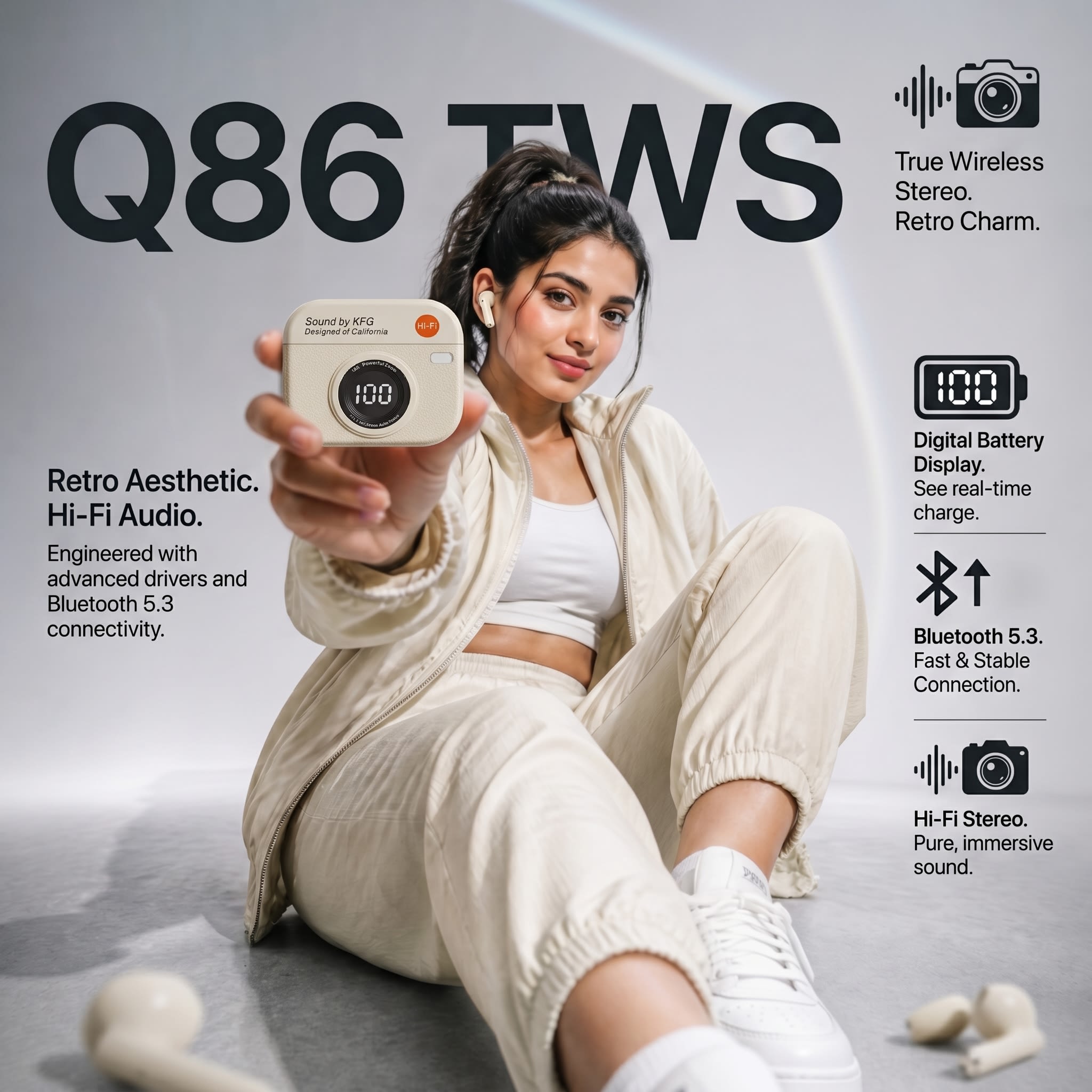 Q86 TWS Retro True Wireless Stereo Earbuds (Bluetooth 5.3 & Hi-Fi Audio) - 3