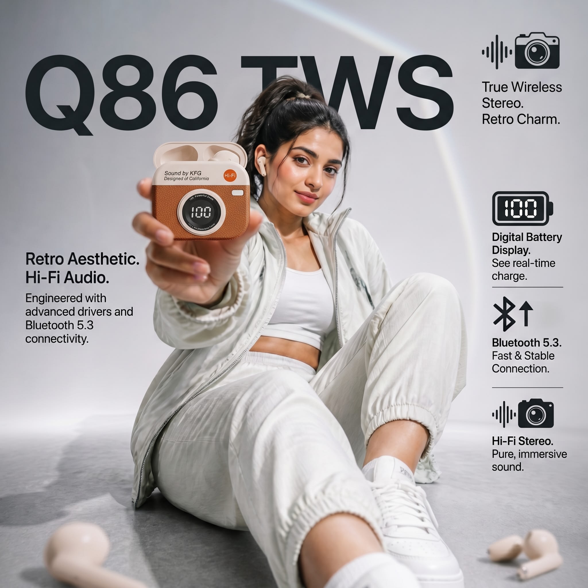Q86 TWS Retro True Wireless Stereo Earbuds (Bluetooth 5.3 & Hi-Fi Audio) - 4