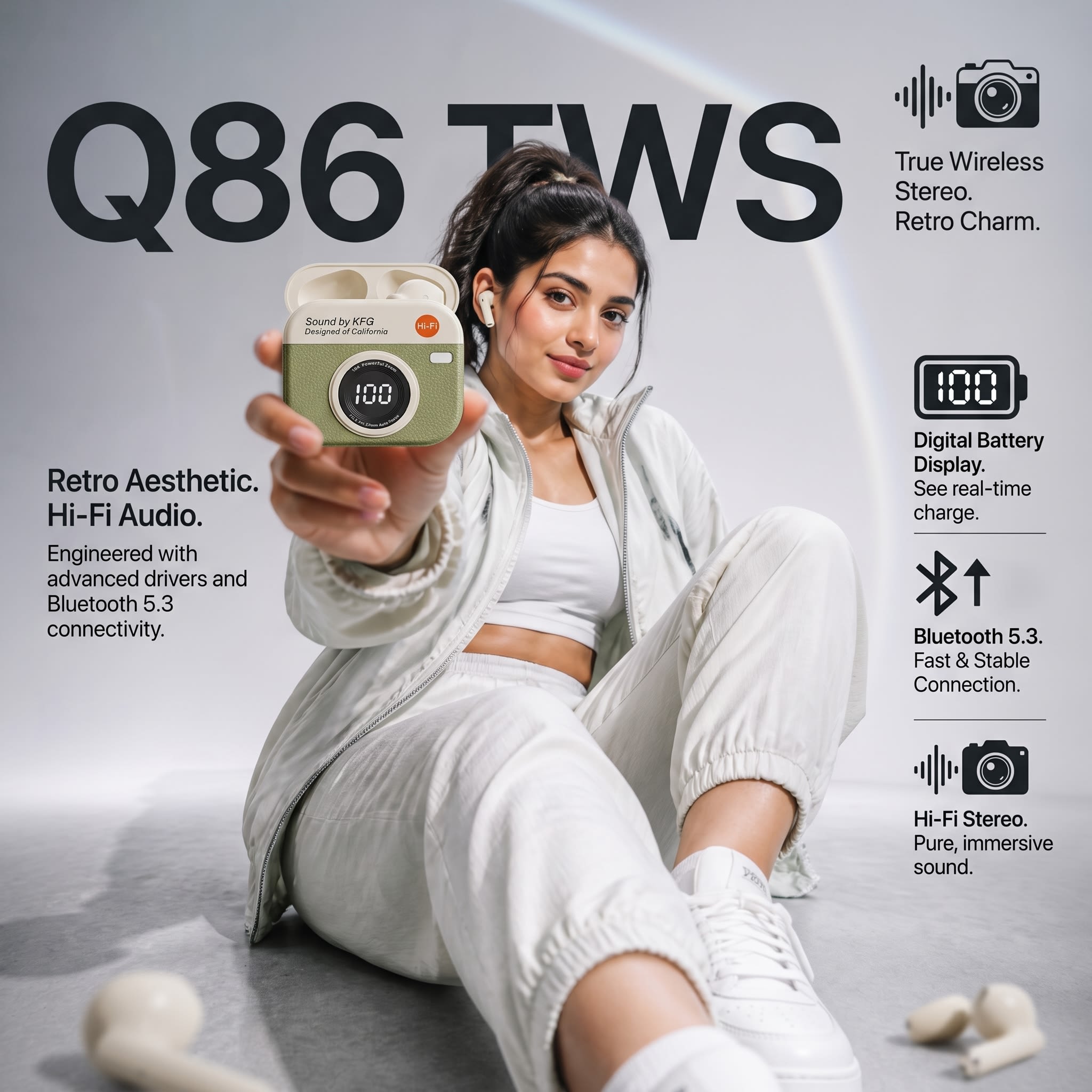Q86 TWS Retro True Wireless Stereo Earbuds (Bluetooth 5.3 & Hi-Fi Audio) - 3