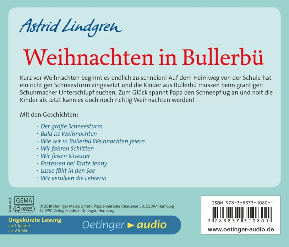 Weihnachten in Bullerbü. Hörbuchklassiker, 9783837310801