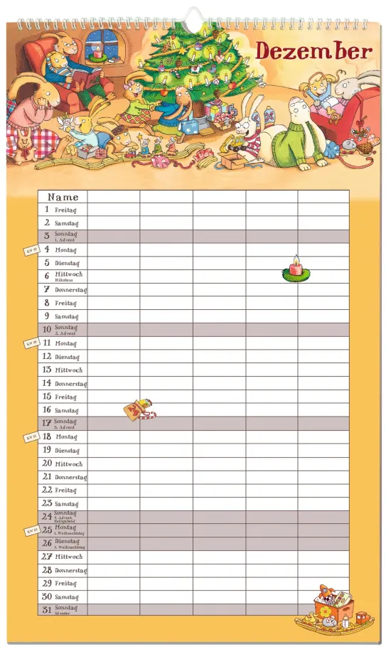 Sieben kleine Hasen. Familienkalender 2028, 4255882500780