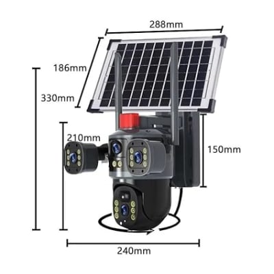 Buy V380 Pro Solar 3-Lens Outdoor CCTV Security Camera | 3-Screen View, No Blind Spots, IP66 Waterproof, Two-Way Audio, Color Night Vision, Ai Human Detection & Multi-User View (3 Lens PTZ) online at best price in India - Computer9