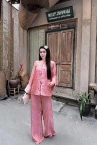 HAH- bộ  pháp phục tằm màu hồng đi tiệc tại Đà Nẵng size M