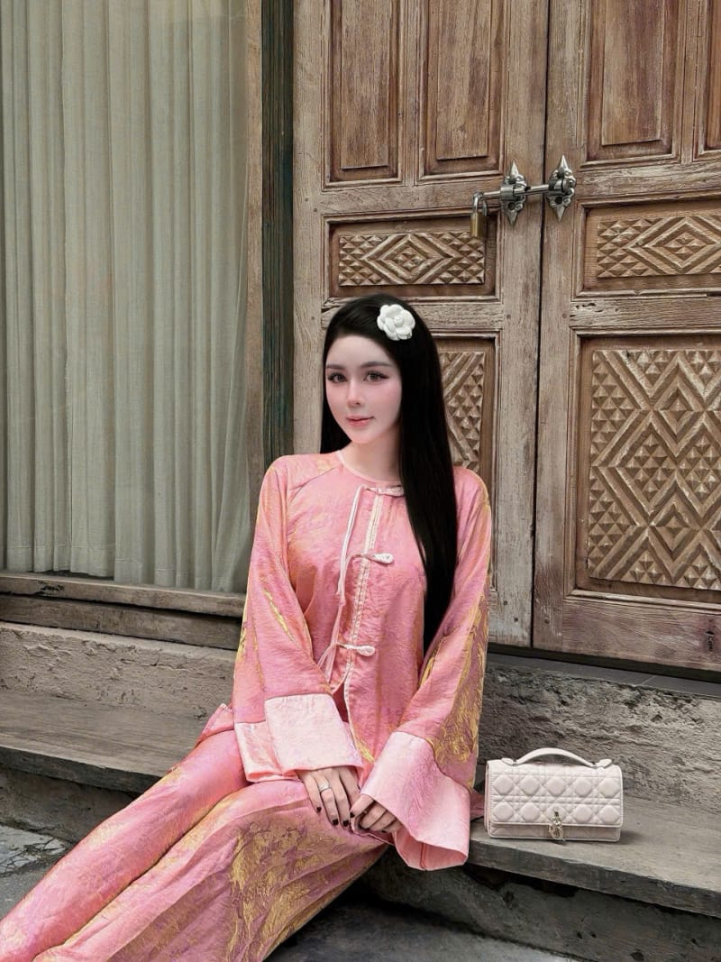 HAH- bộ  pháp phục tằm màu hồng đi tiệc tại Đà Nẵng size M