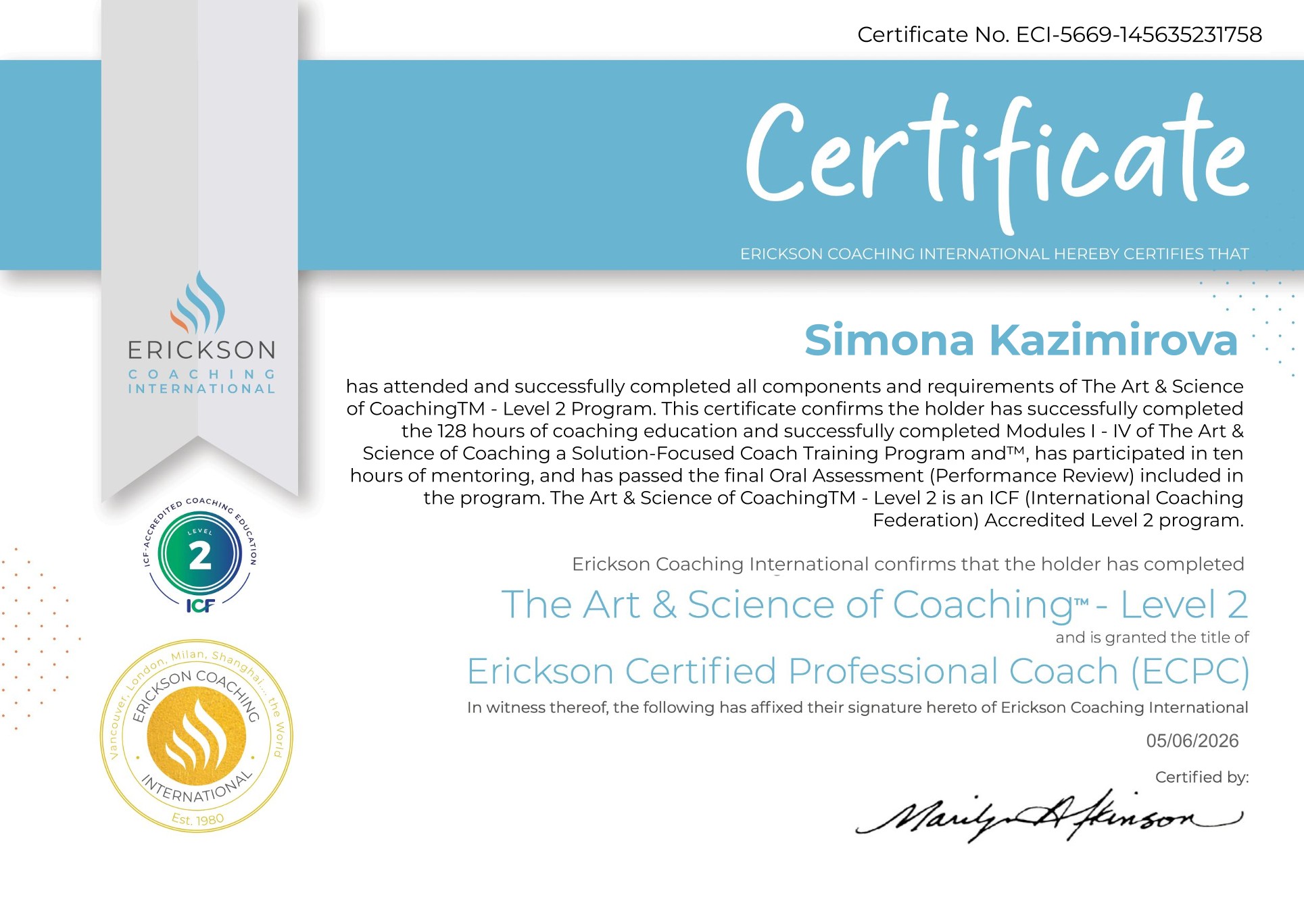 Ericksonian Professional Coach certificate