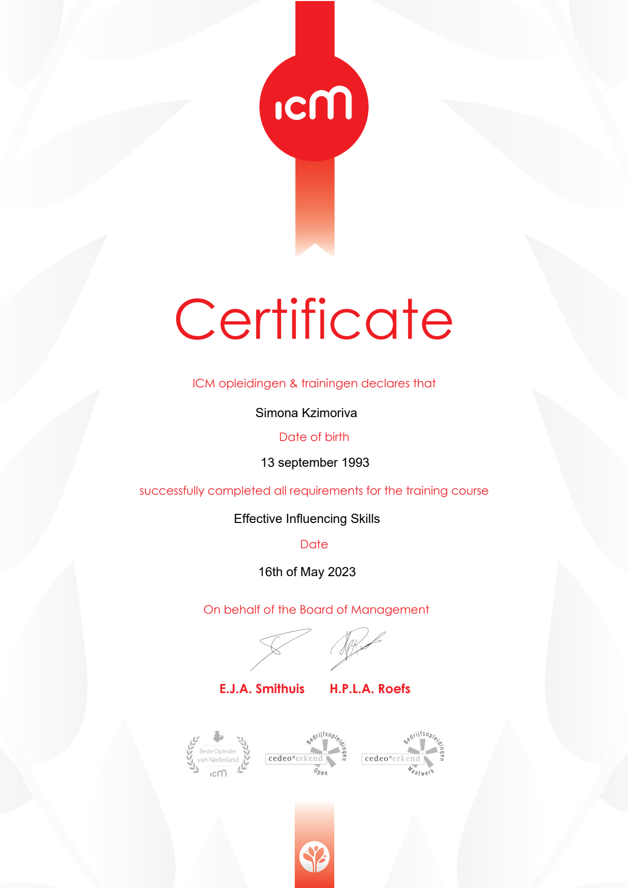 Convincing Presentation Skills certificate (ICM)