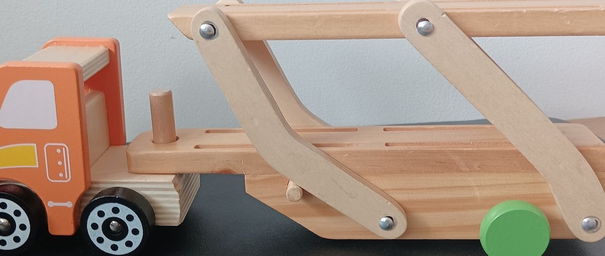 FidgetGear Wooden Car Carrier Truck & Mini Cars Set โ Large Double Deck | VGUC