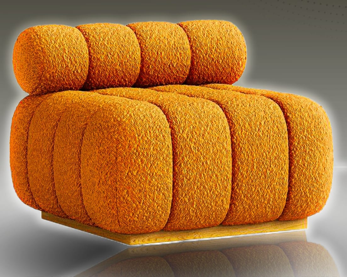 Orange Boucle Lounge Chair