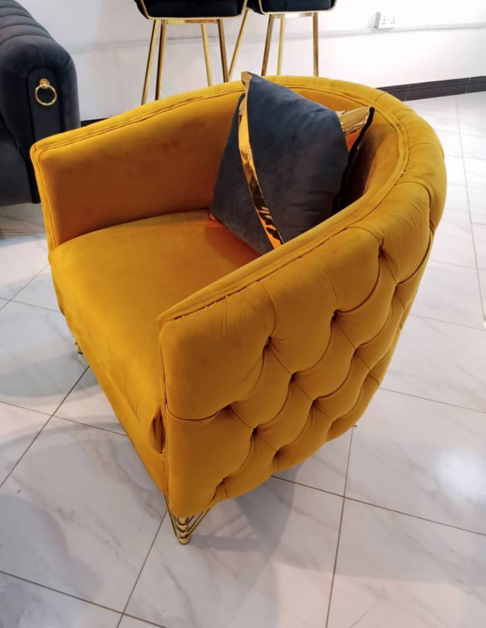 Mustard Tufted Barrel Chair