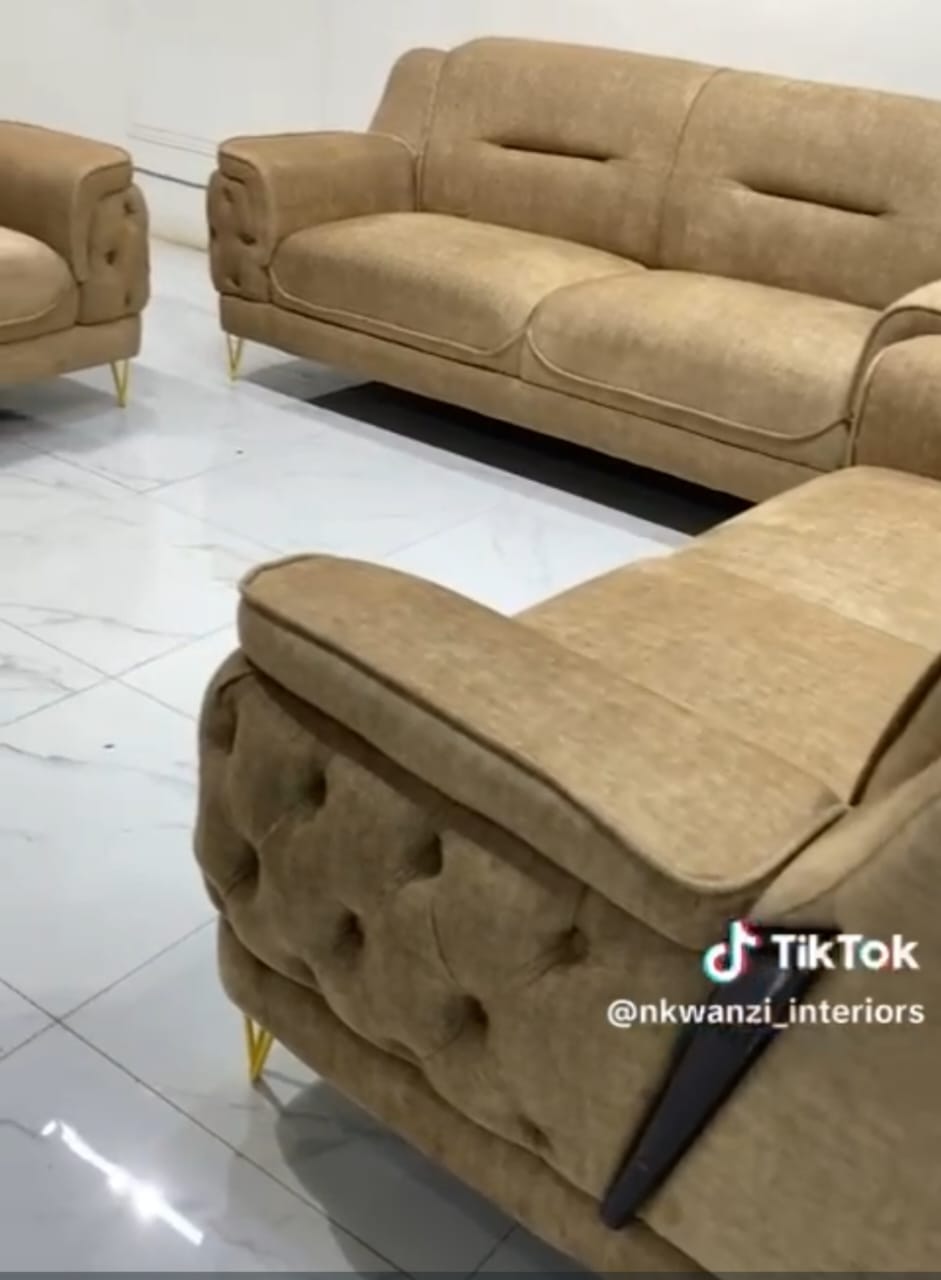 Tan Tufted Chaise Sofa