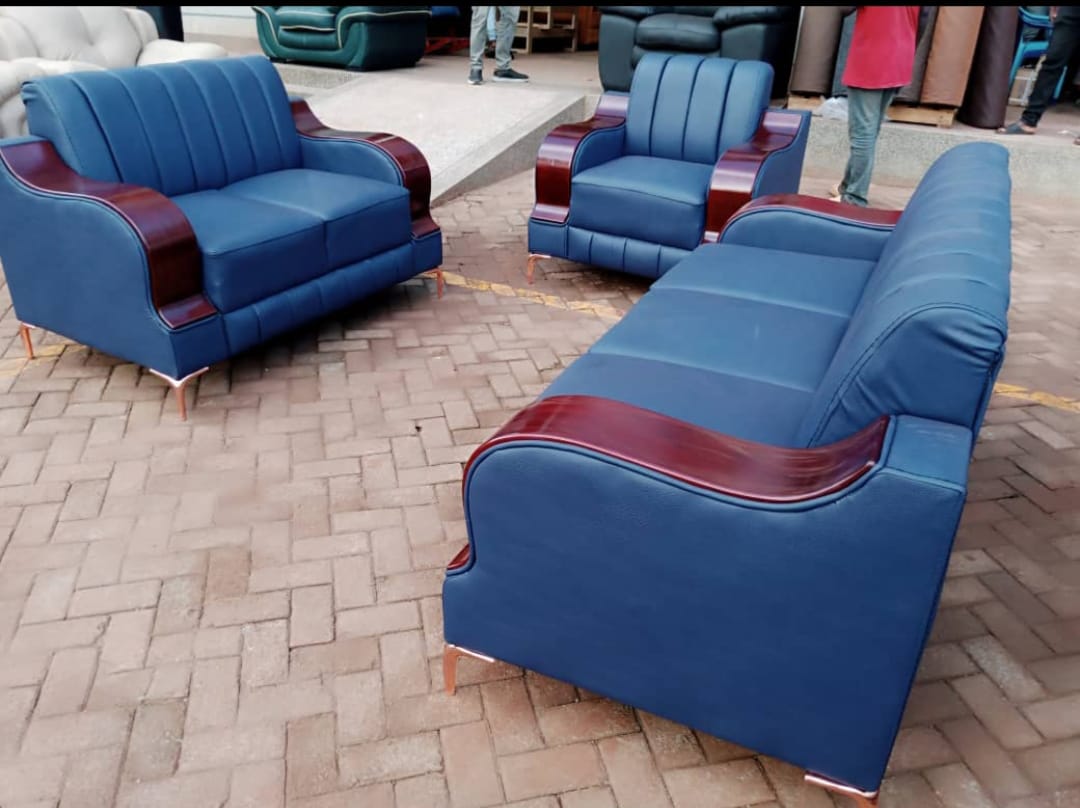 Blue Leather Sofa Suite