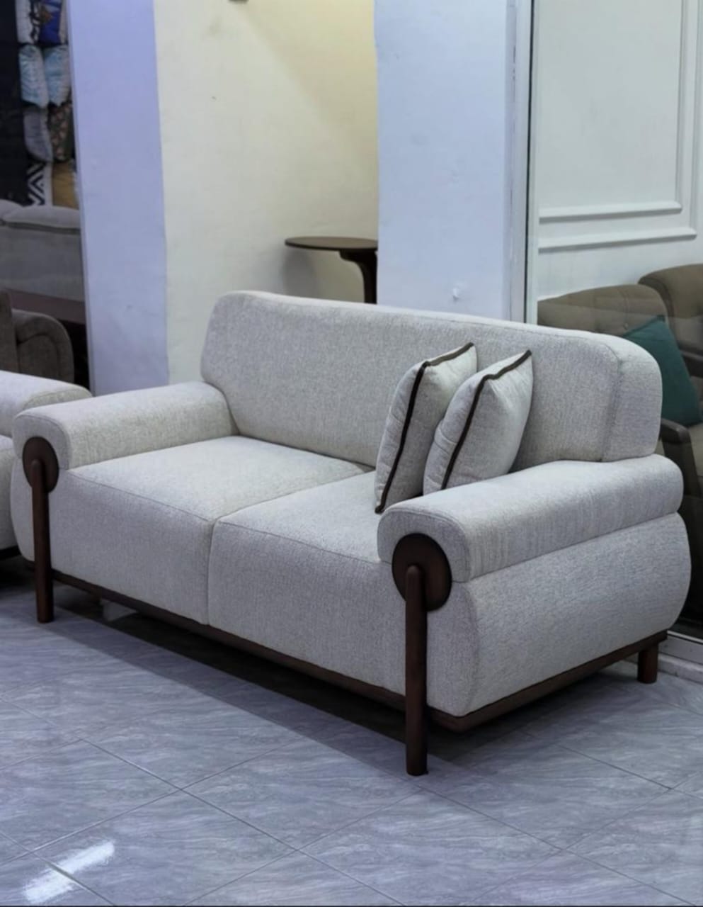 Grey Wooden Arm Two-Seater