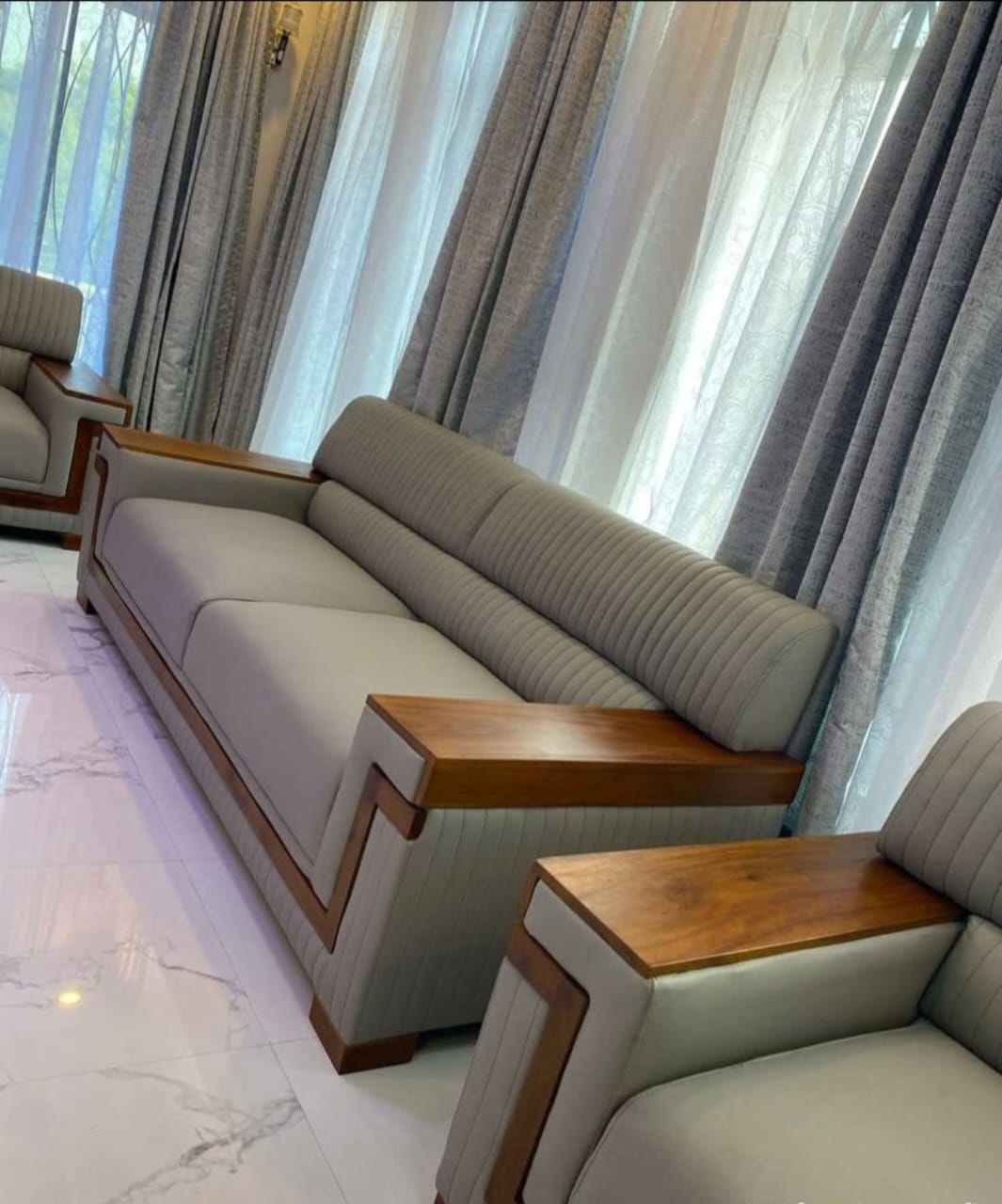 Sage Wooden Arm Sofa