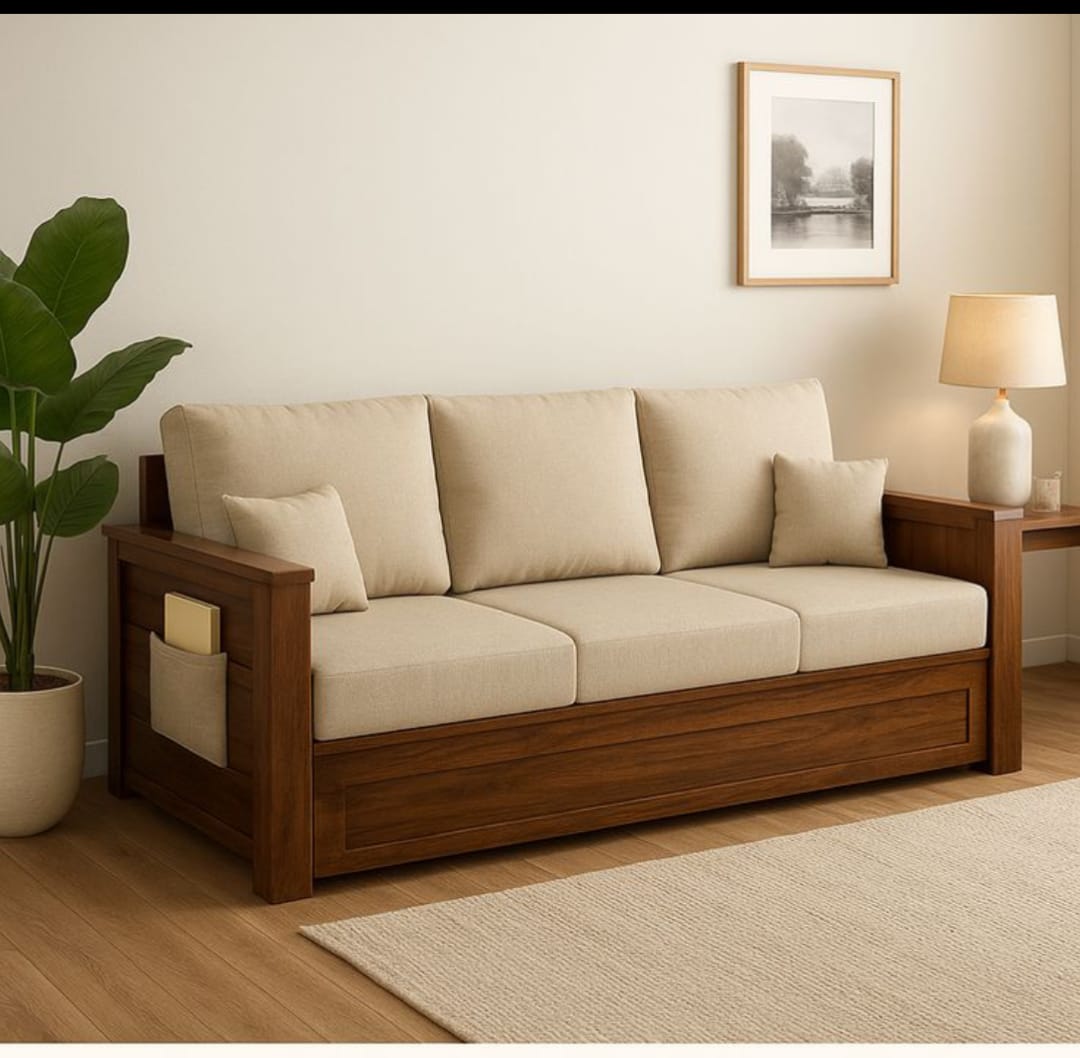 Cream Wooden Frame Sofa
