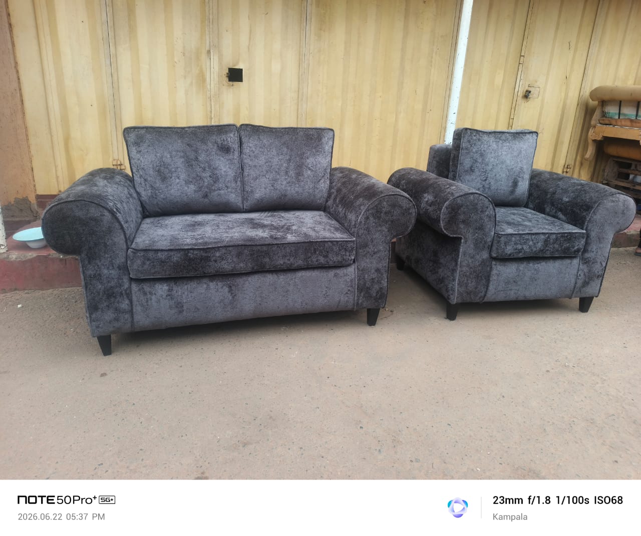 Grey Two-Seater & Armchair