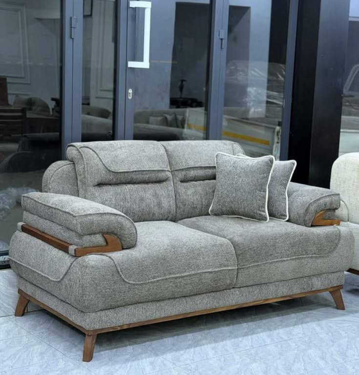 Grey Wooden Arm Sofa Set