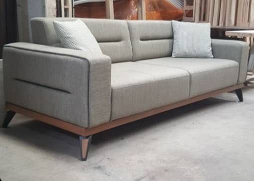 Cream Three-Seater with Walnut Legs