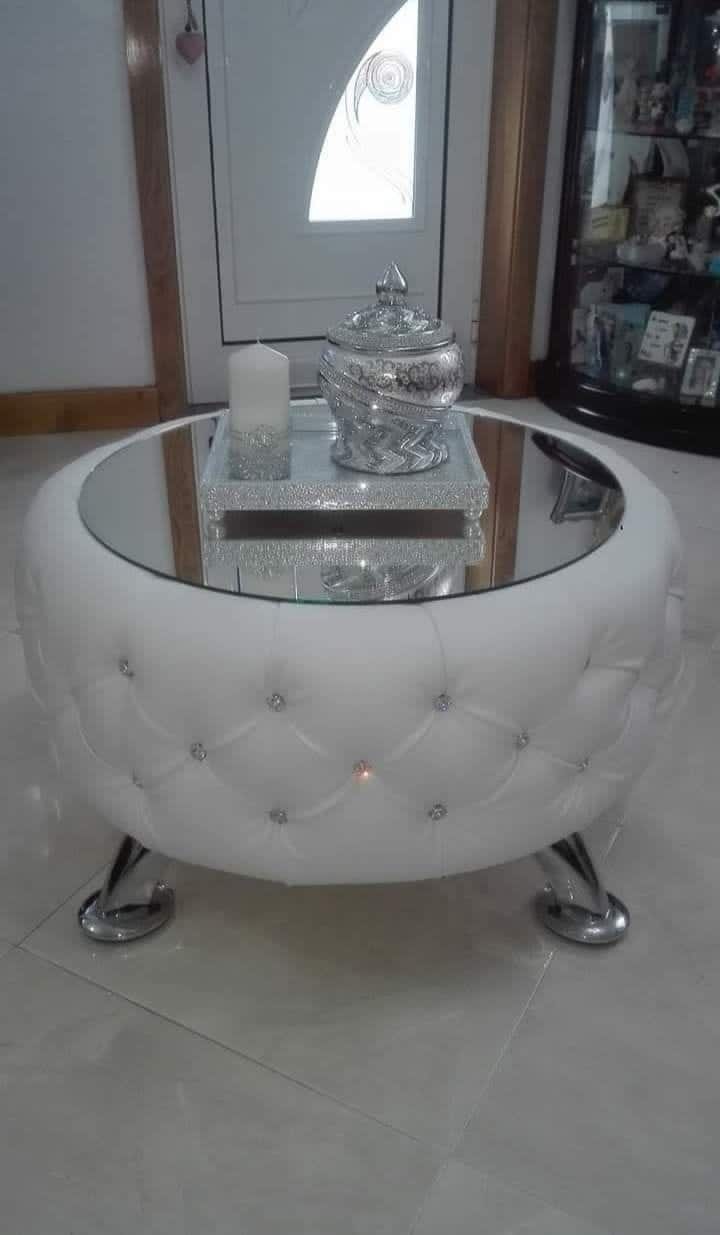 Round Glass Top Ottoman Table