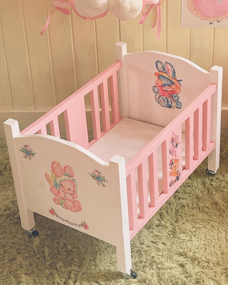 Pink Wooden Baby Cot