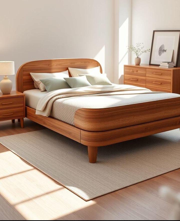 Walnut Curved Platform Bed