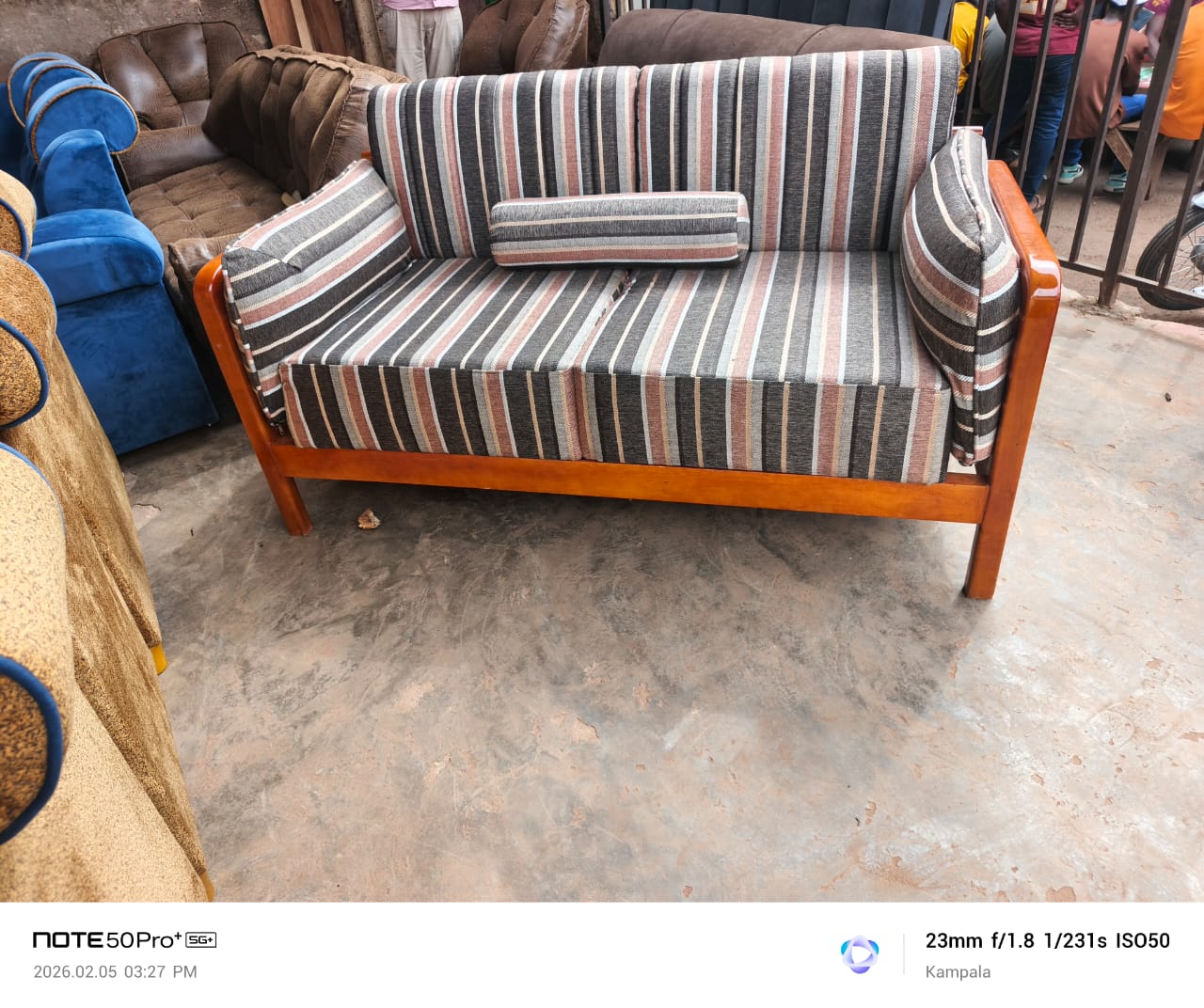 Striped Wooden Frame Sofa