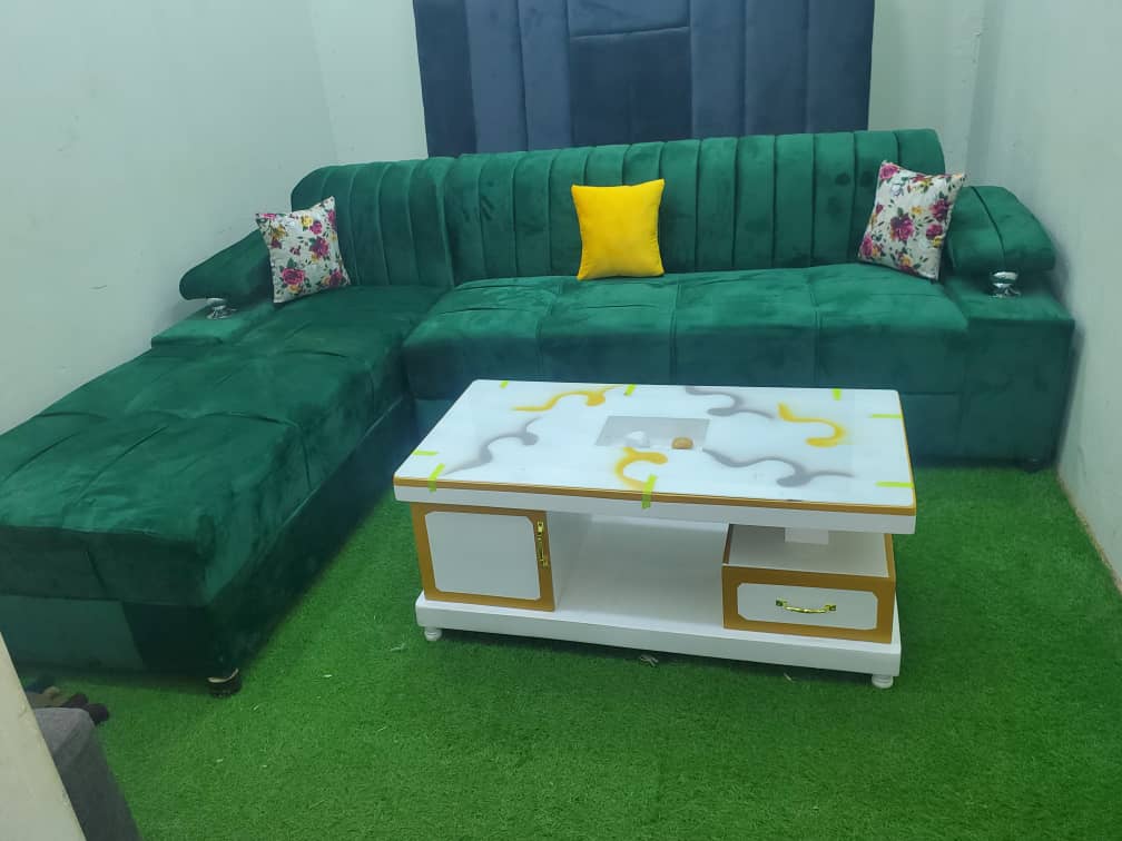 Emerald Green Sectional with Table