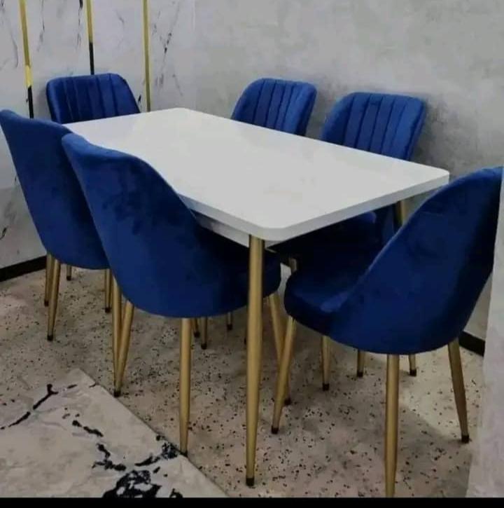Marble-Top Dining Set with Velvet Chairs