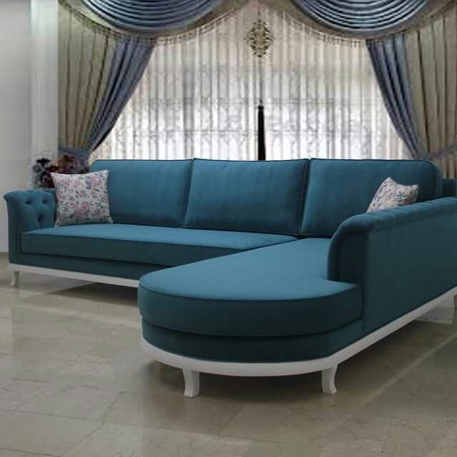 Teal Curved Chaise Sofa
