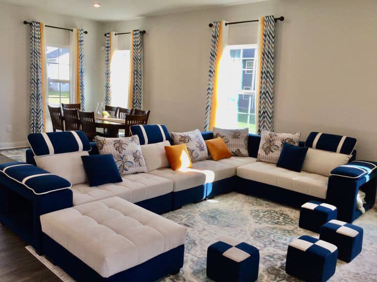 Navy & Cream L-Shaped Sectional