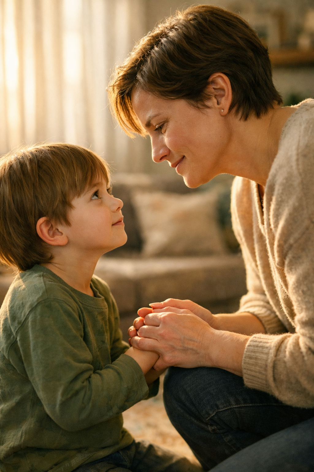 How to apologize to your kids after yelling - parent and child having a calm conversation
