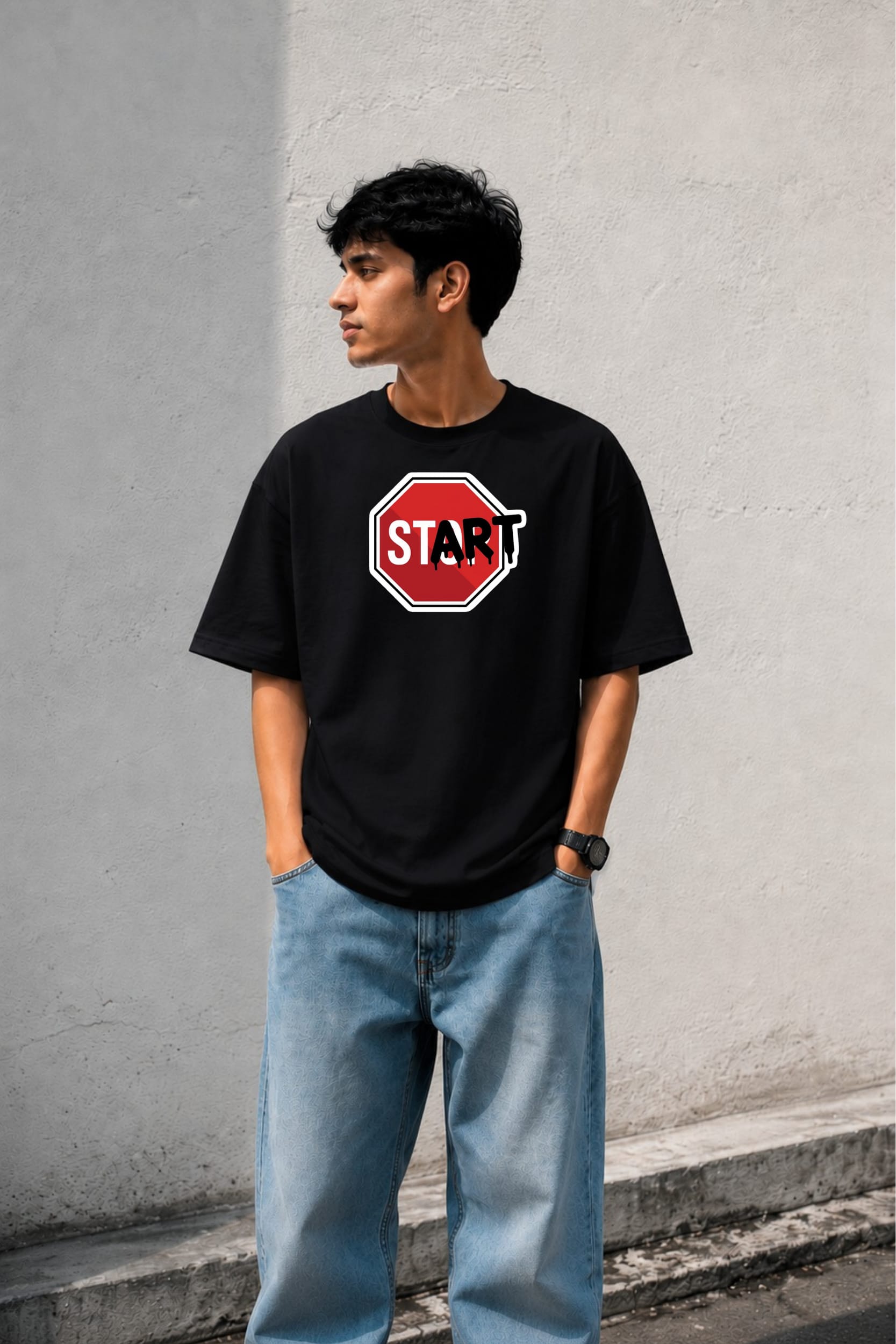 Start Now Oversized Graphic T-Shirt – Men thumbnail 2
