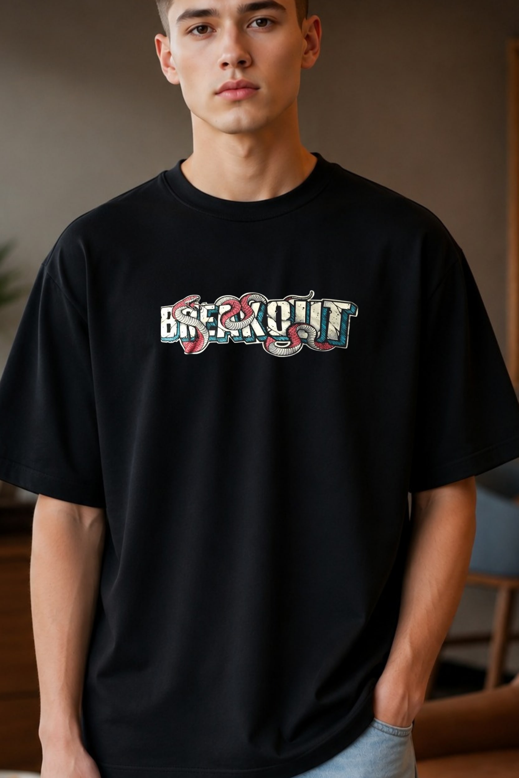 🐍 Snake Script Graphic Oversized T-Shirt  thumbnail 2