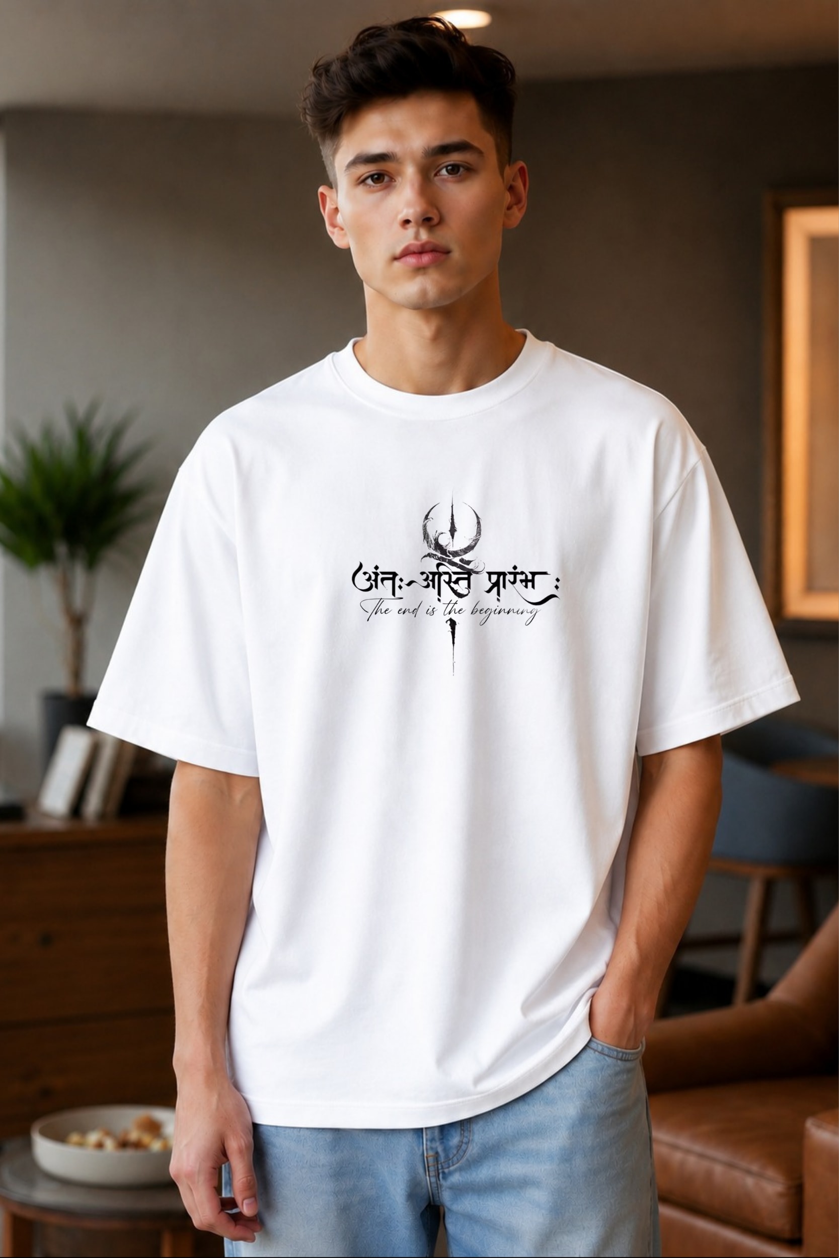 Anant Aarambh Oversized T-Shirt – The End is the Beginning | Spiritual Streetwear Tee thumbnail 2