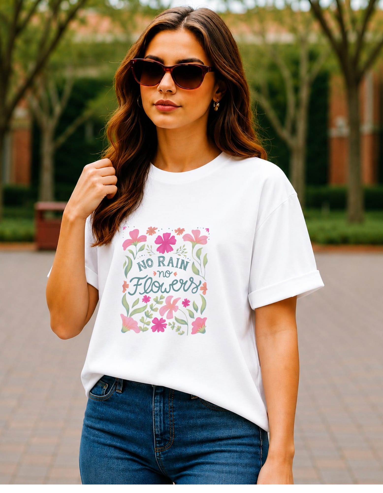 No Rain No Flowers Oversized Graphic T-Shirt for Women - Image 1