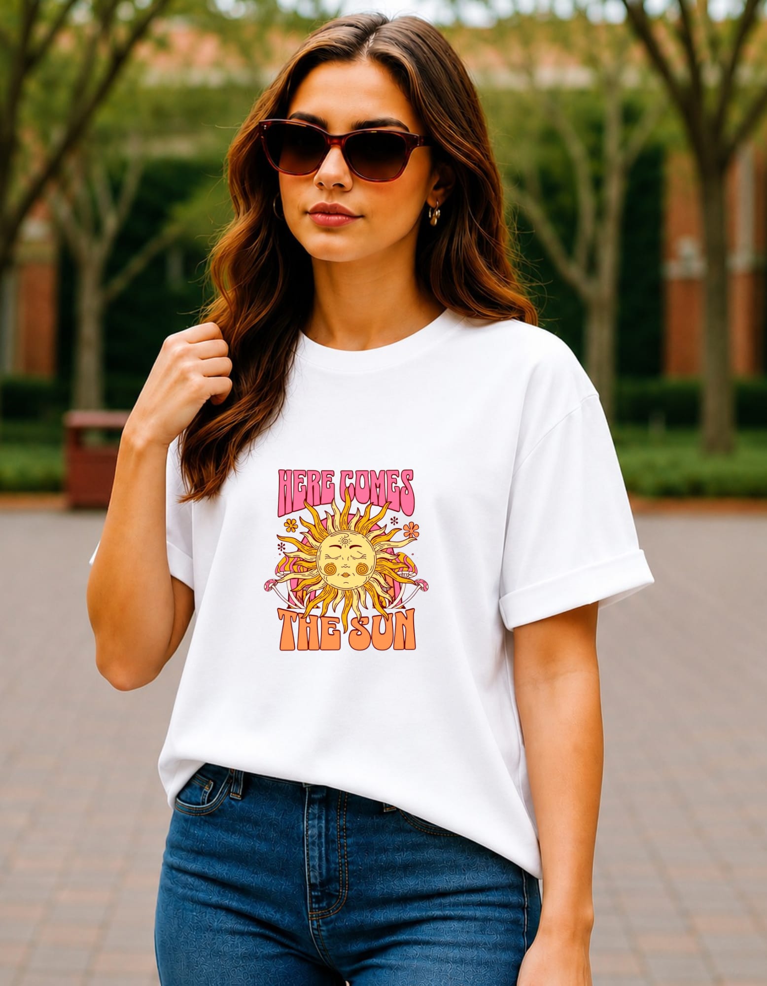 Here Comes The Sun Oversized Graphic T-Shirt for Women thumbnail 3