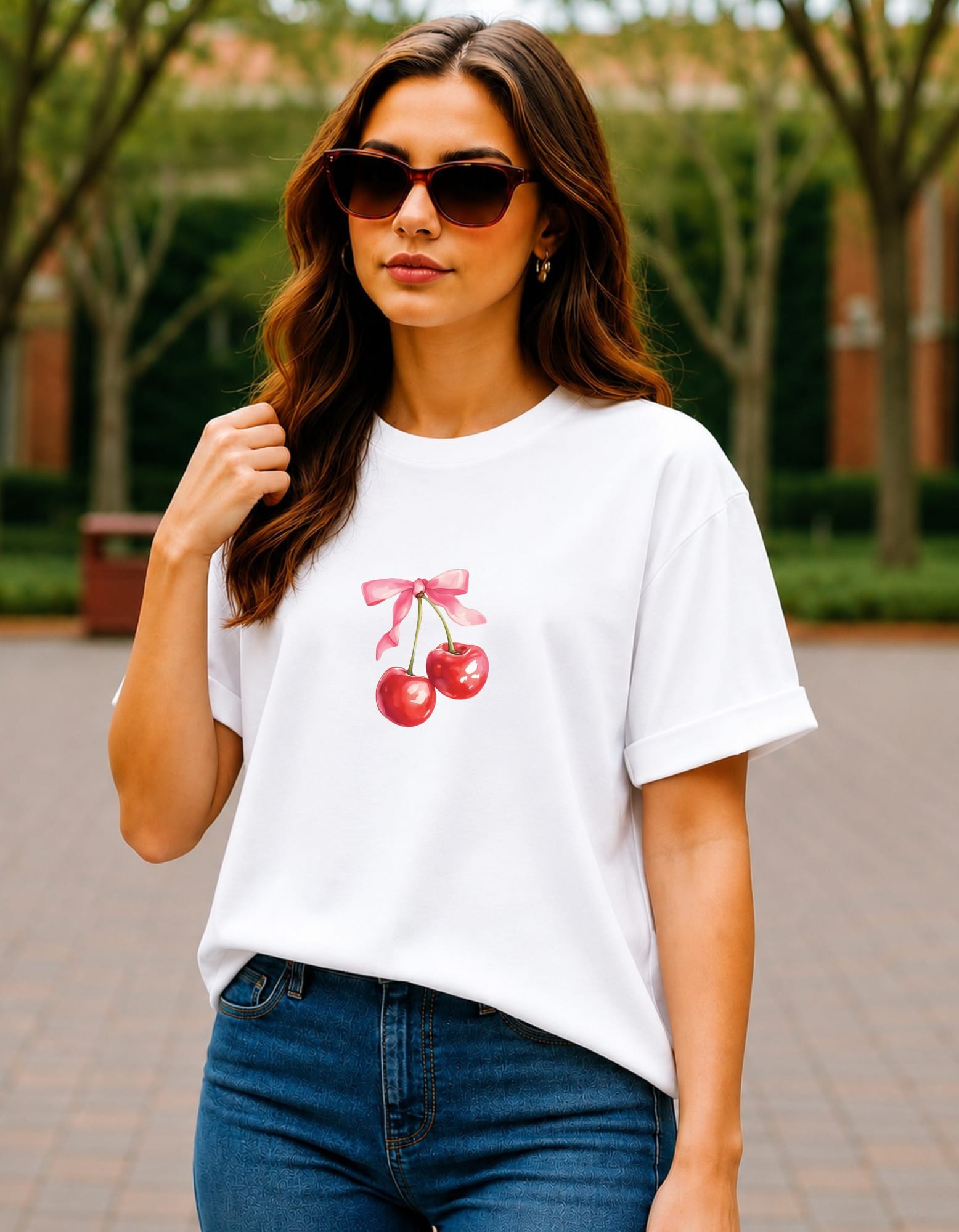 Cherry Bow Oversized Graphic T-Shirt for Women thumbnail 2