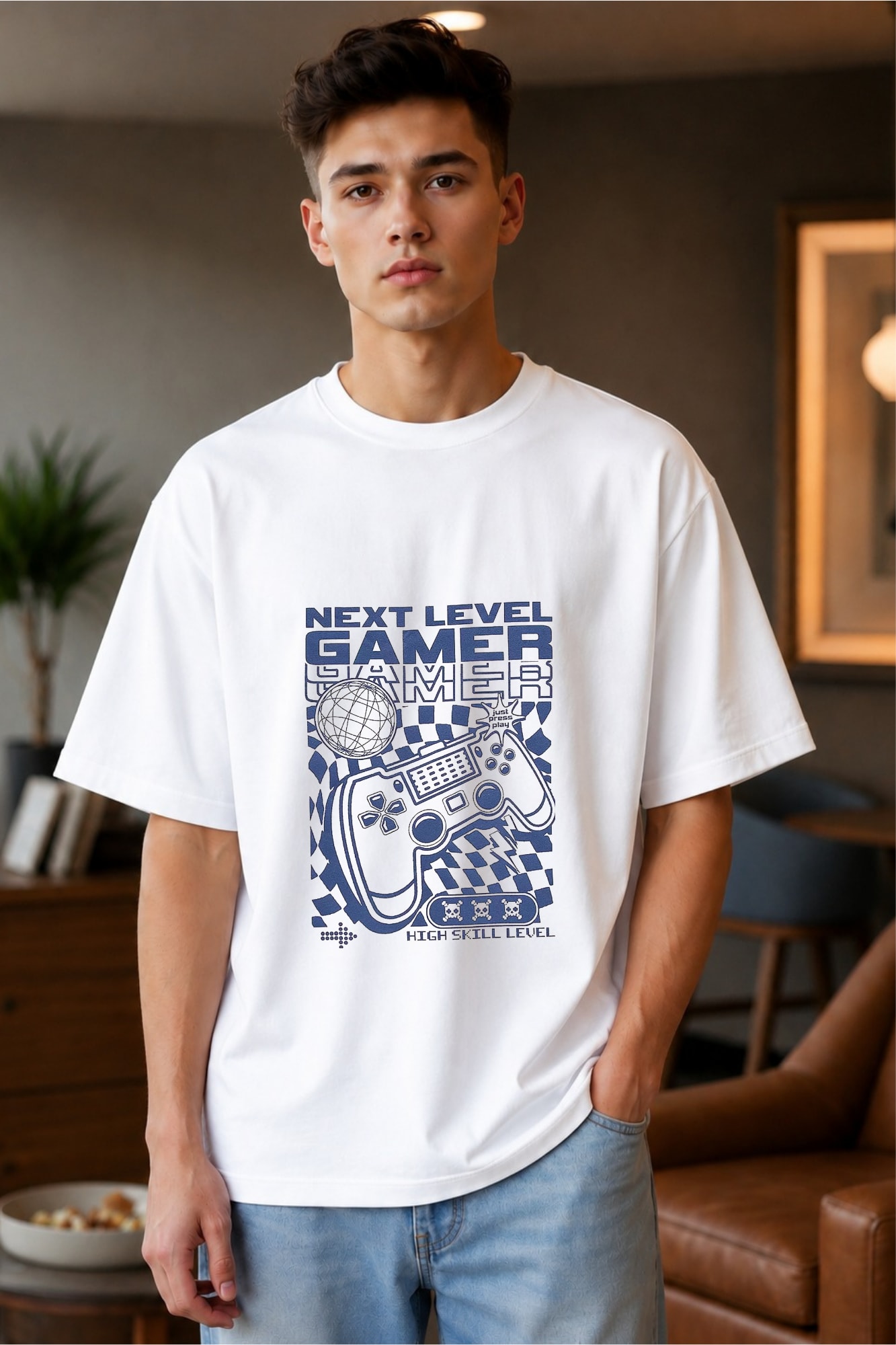 Next Level Gamer Oversized Graphic T-Shirt for Men thumbnail 2