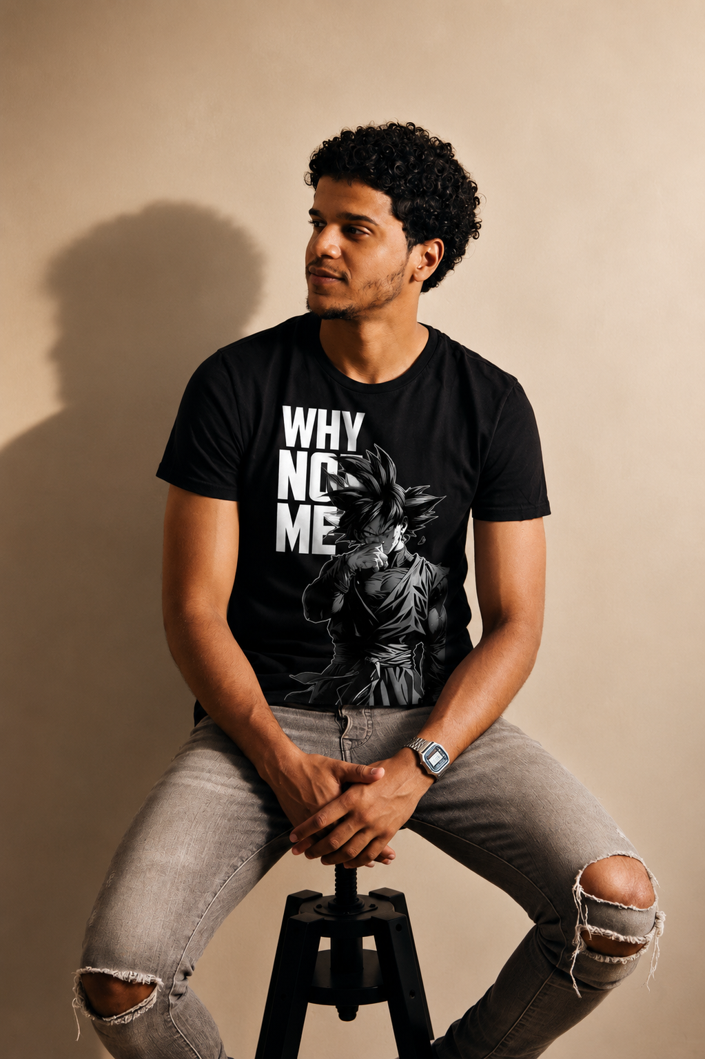 Men's "WHY NOT ME" Anime Graphic T-Shirt – Black