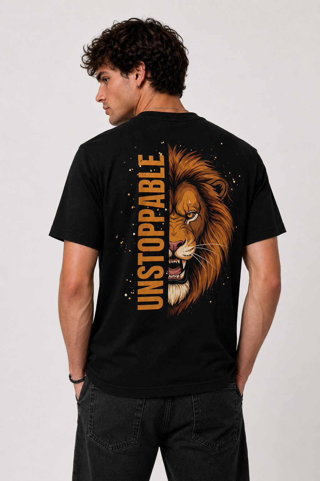 Men's "UNSTOPPABLE" Lion Graphic T-Shirt – Black