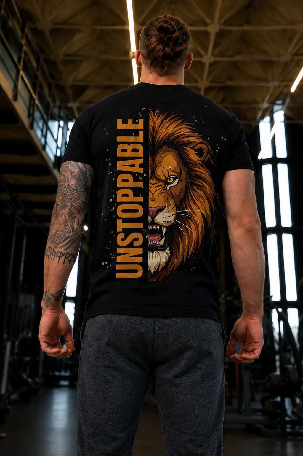 Men's "UNSTOPPABLE" Lion Graphic T-Shirt – Black alternate