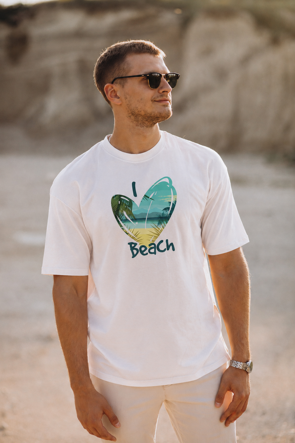 Men's "I ❤️ Beach" Graphic T-Shirt – White