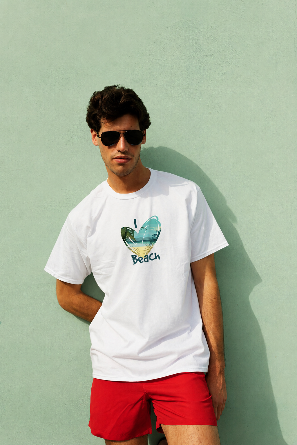 Men's "I ❤️ Beach" Graphic T-Shirt – White alternate