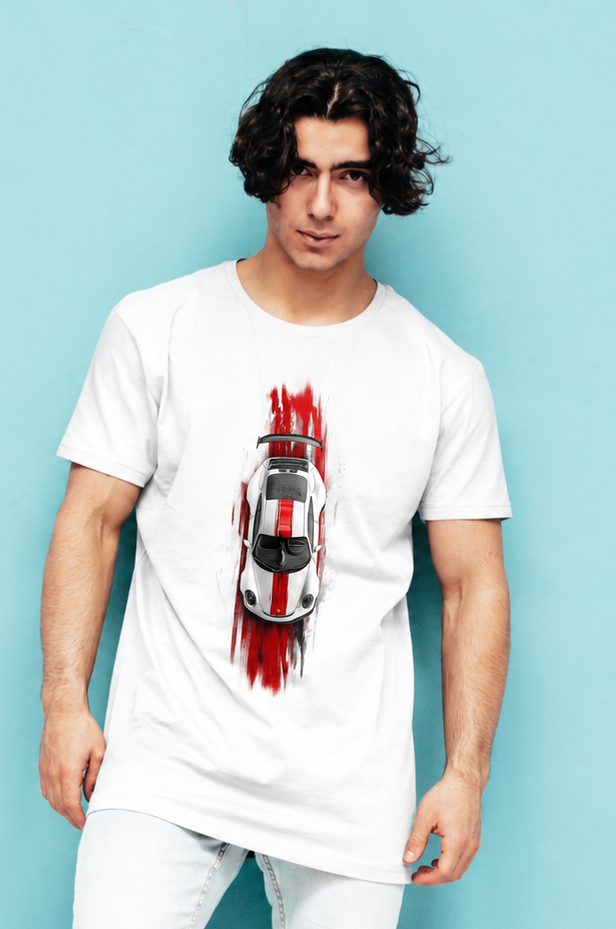 Men's Sports Car Graphic T-Shirt – White