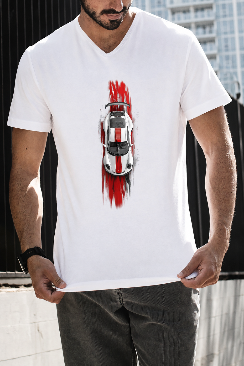Men's Sports Car Graphic T-Shirt – White alternate