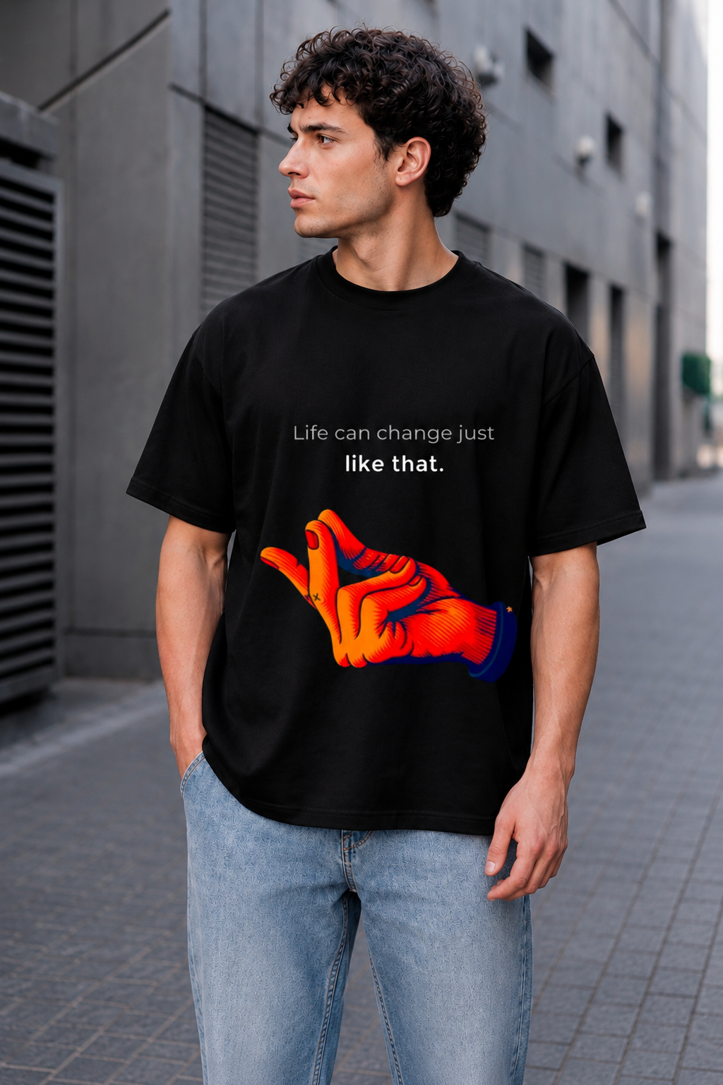 Streetwear Oversized Graphic Tee โ Life Can Change Just Like That ๐ alternate